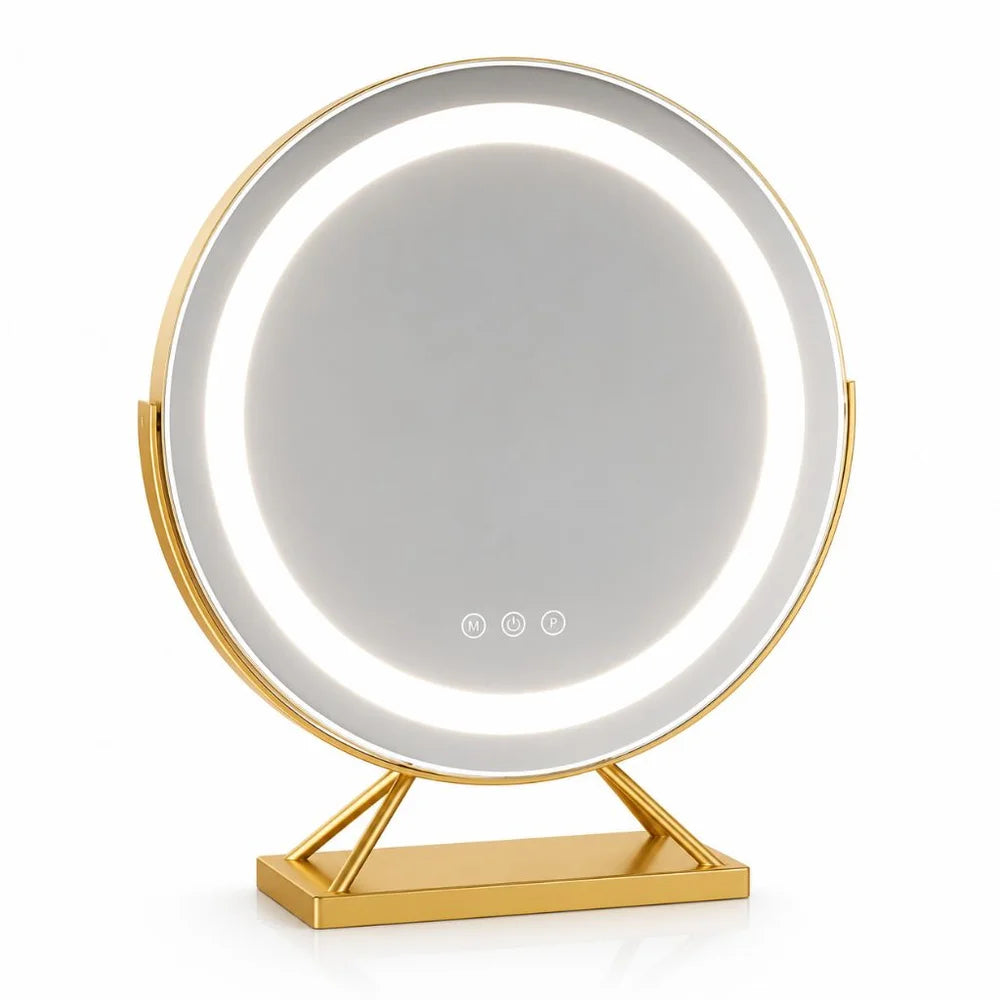 Round Lighted Vanity Tabletop Makeup Mirror LED Dimmable 15x Magnifying - Tegulane Global