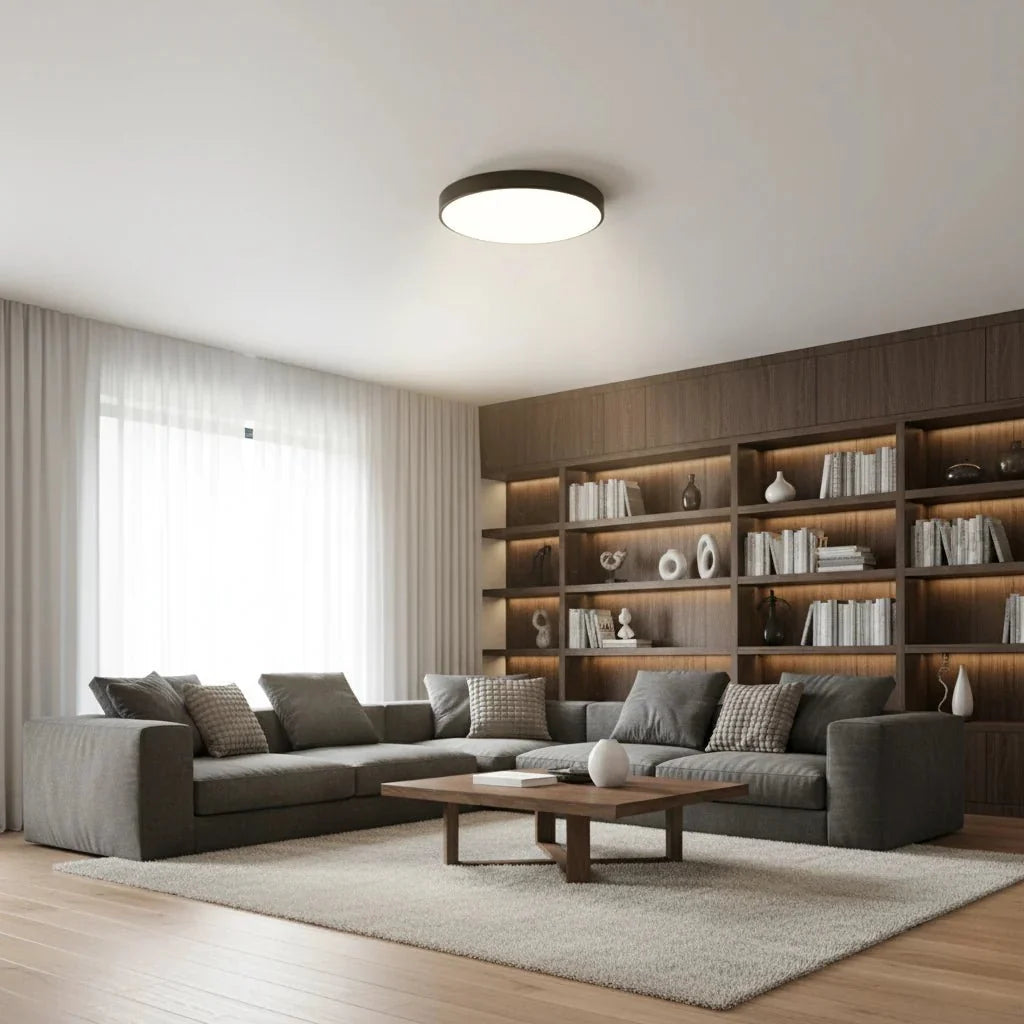 Round Slim Semi Flush Ceiling Light Fixture For Living Room - Tegulane Global