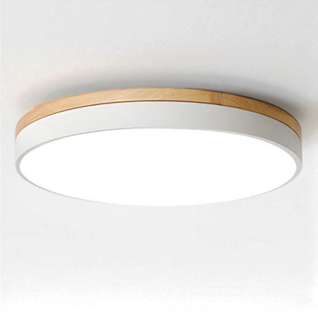 Round Wood Flush Mount Ceiling Light with LED - Tegulane Global