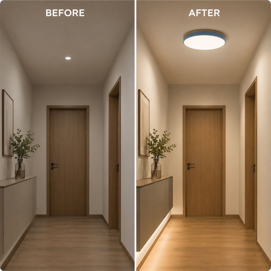 Round Wood Flush Mount Ceiling Light with LED - Tegulane Global