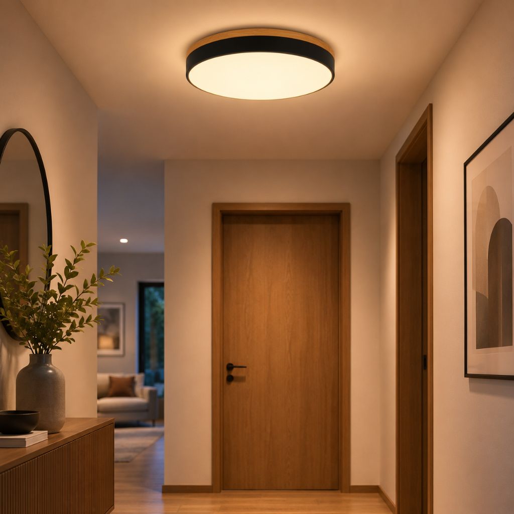 Round Wood Flush Mount Ceiling Light with LED - Tegulane Global