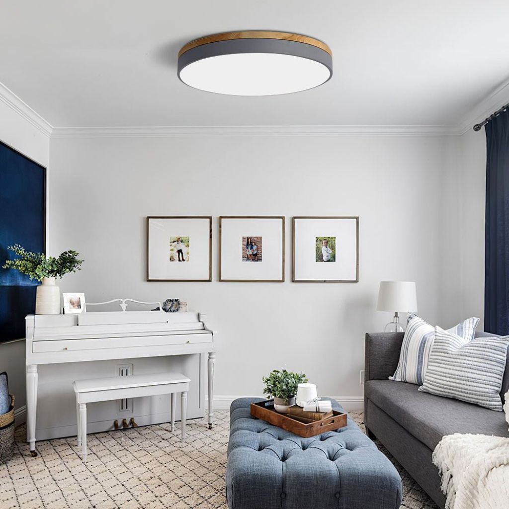 Round Wood Flush Mount Ceiling Light with LED - Tegulane Global