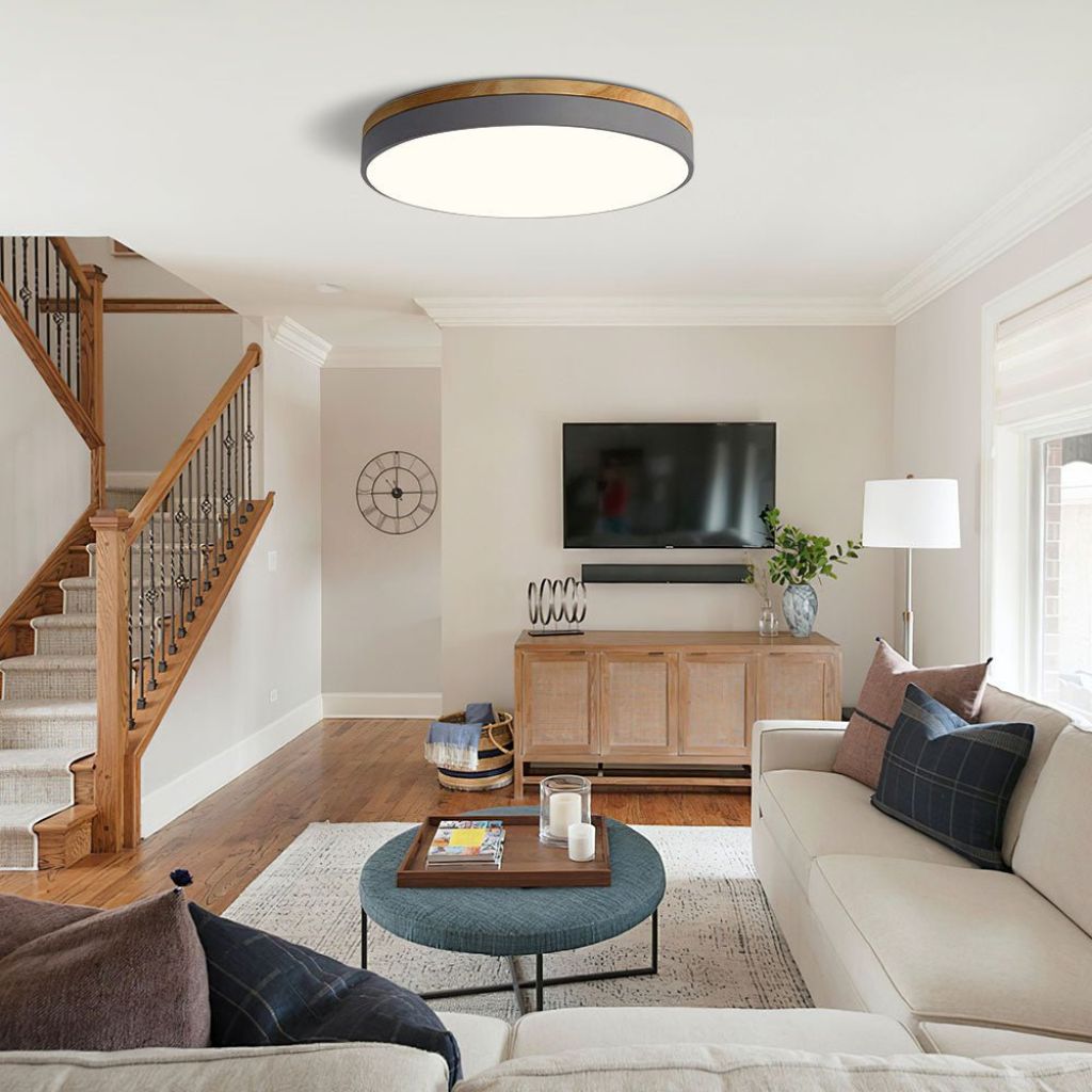 Round Wood Flush Mount Ceiling Light with LED - Tegulane Global