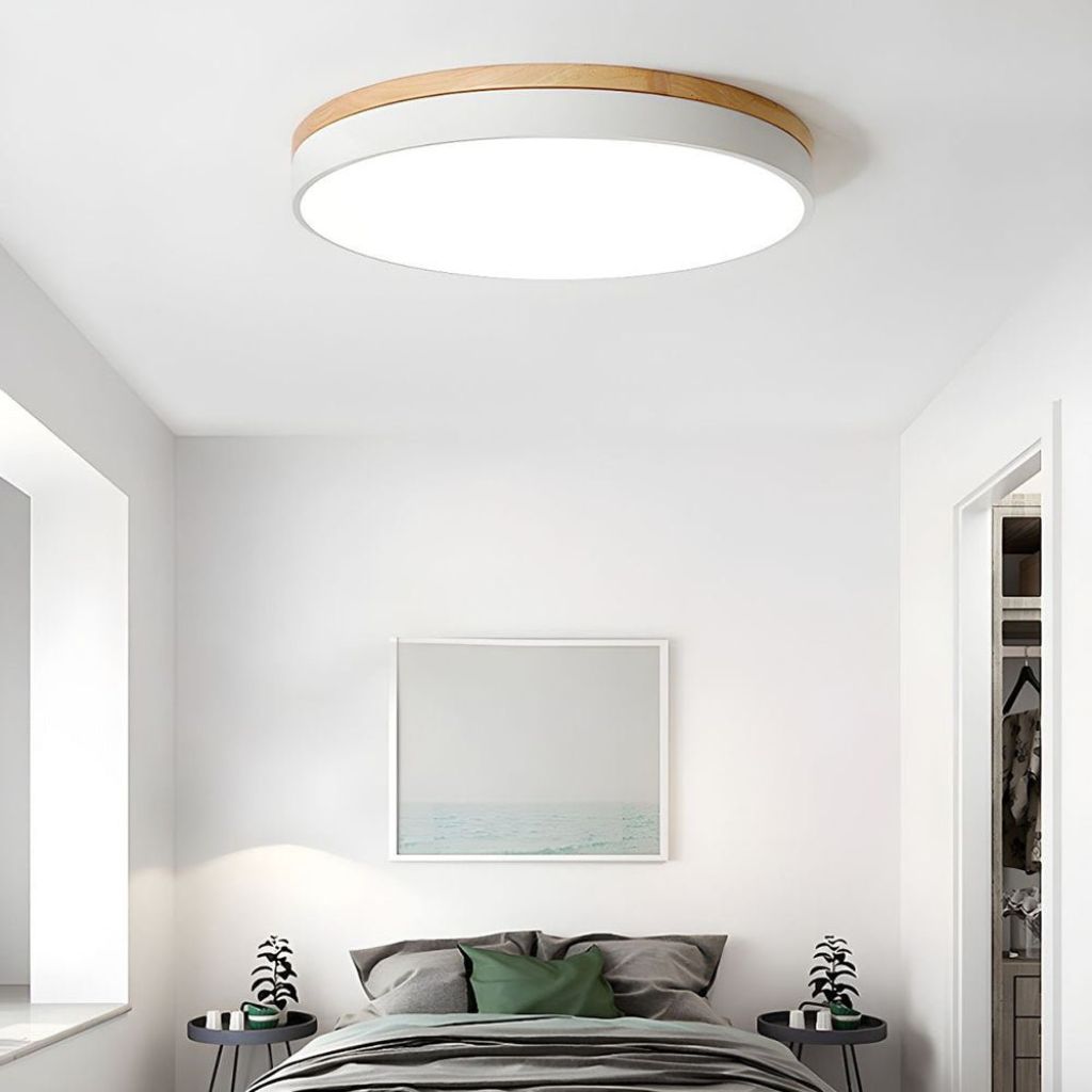 Round Wood Flush Mount Ceiling Light with LED - Tegulane Global