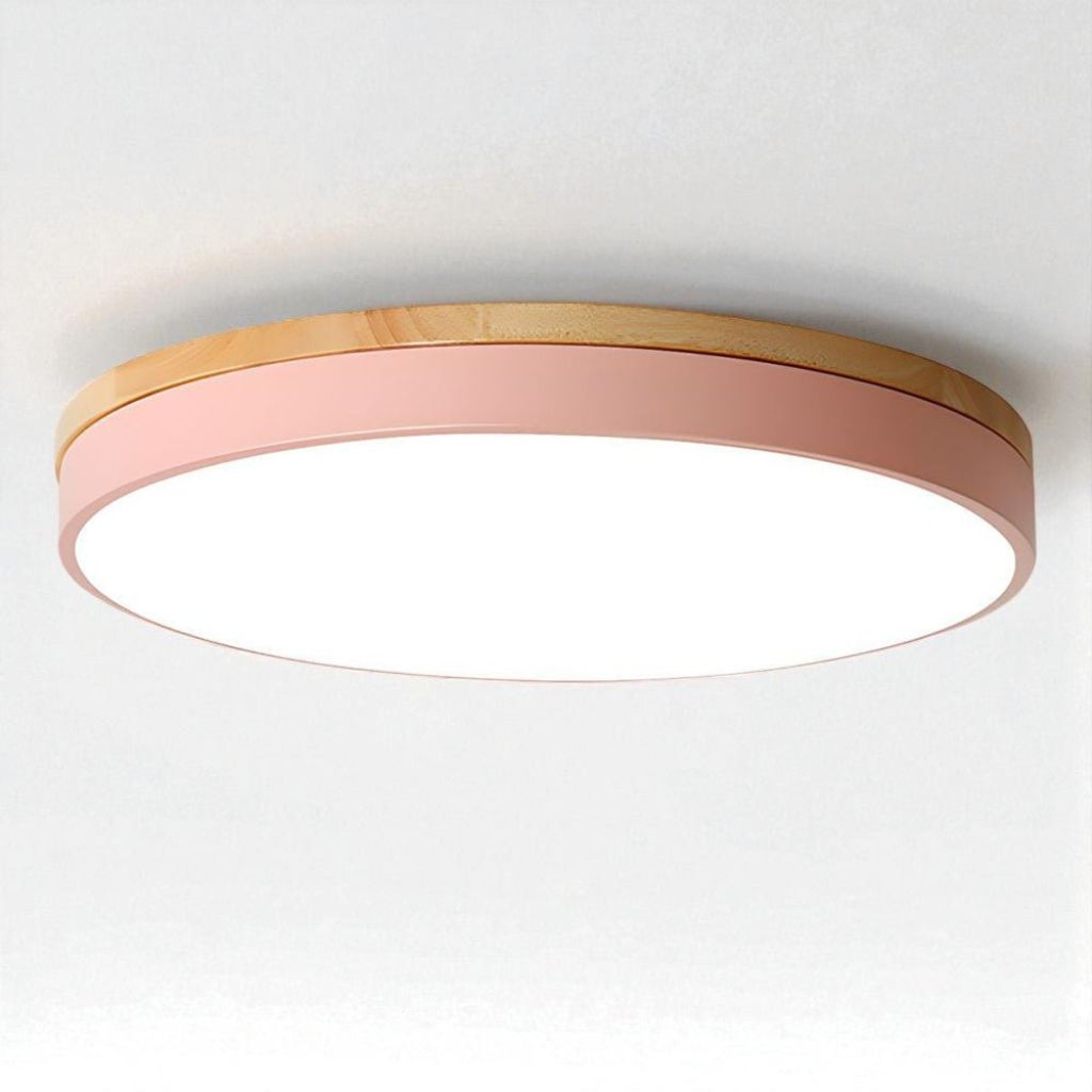 Round Wood Flush Mount Ceiling Light with LED - Tegulane Global