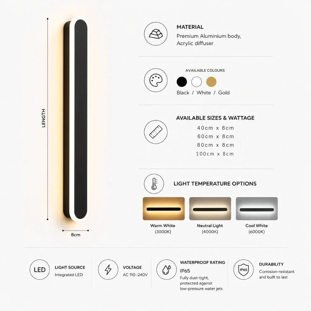 Rounded Edge Aluminium Outdoor Wall Light - Tegulane Global