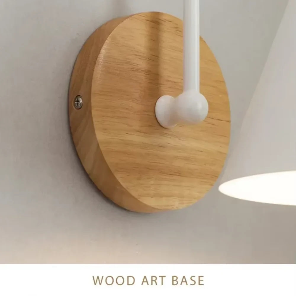 Scandinavian Cone Shade Curved Arm Wooden Wall Sconce - Tegulane Global