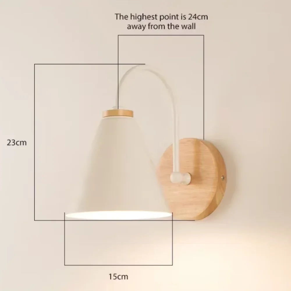 Scandinavian Cone Shade Curved Arm Wooden Wall Sconce - Tegulane Global