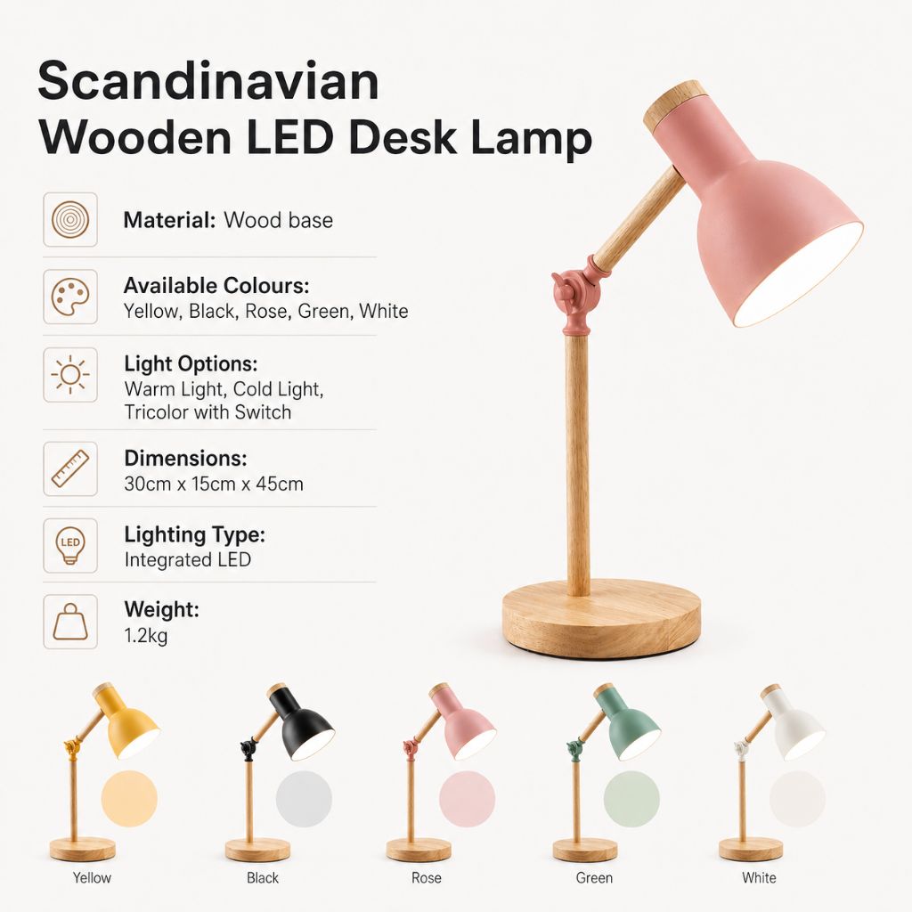 Scandinavian Wooden LED Desk Lamp - Tegulane Global