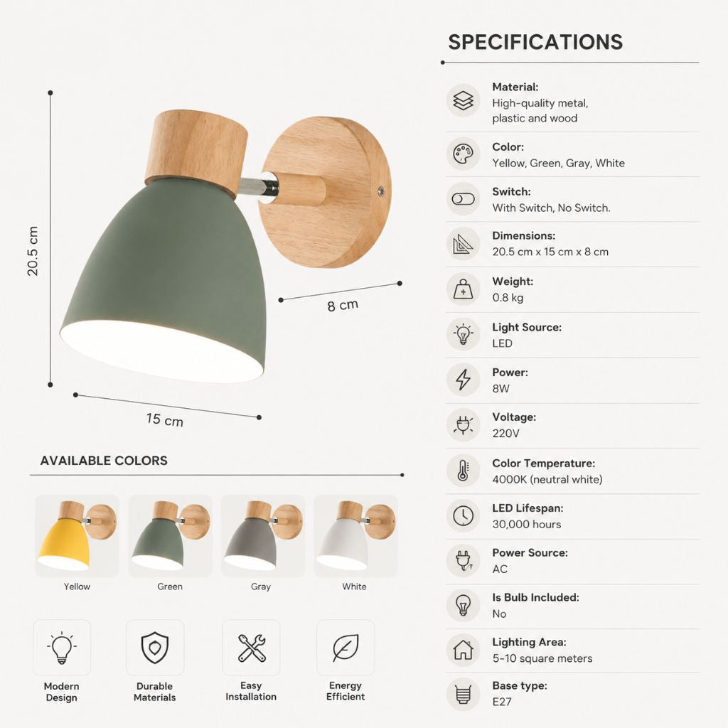 Scandinavian Wooden Wall Light Sconce - Tegulane Global