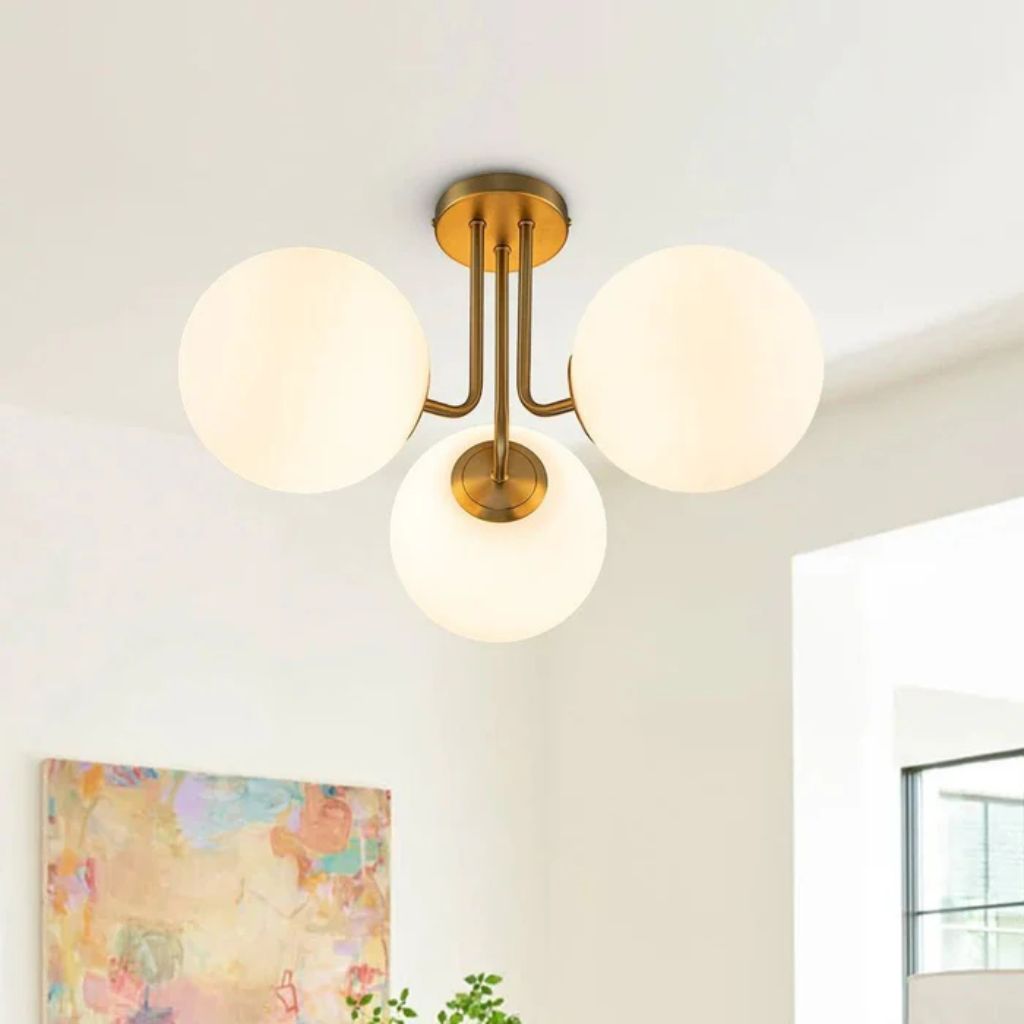 Semi Flush Mount Chandelier with Frosted Glass Globes - Tegulane Global