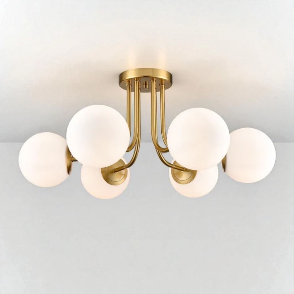 Semi Flush Mount Chandelier with Frosted Glass Globes - Tegulane Global