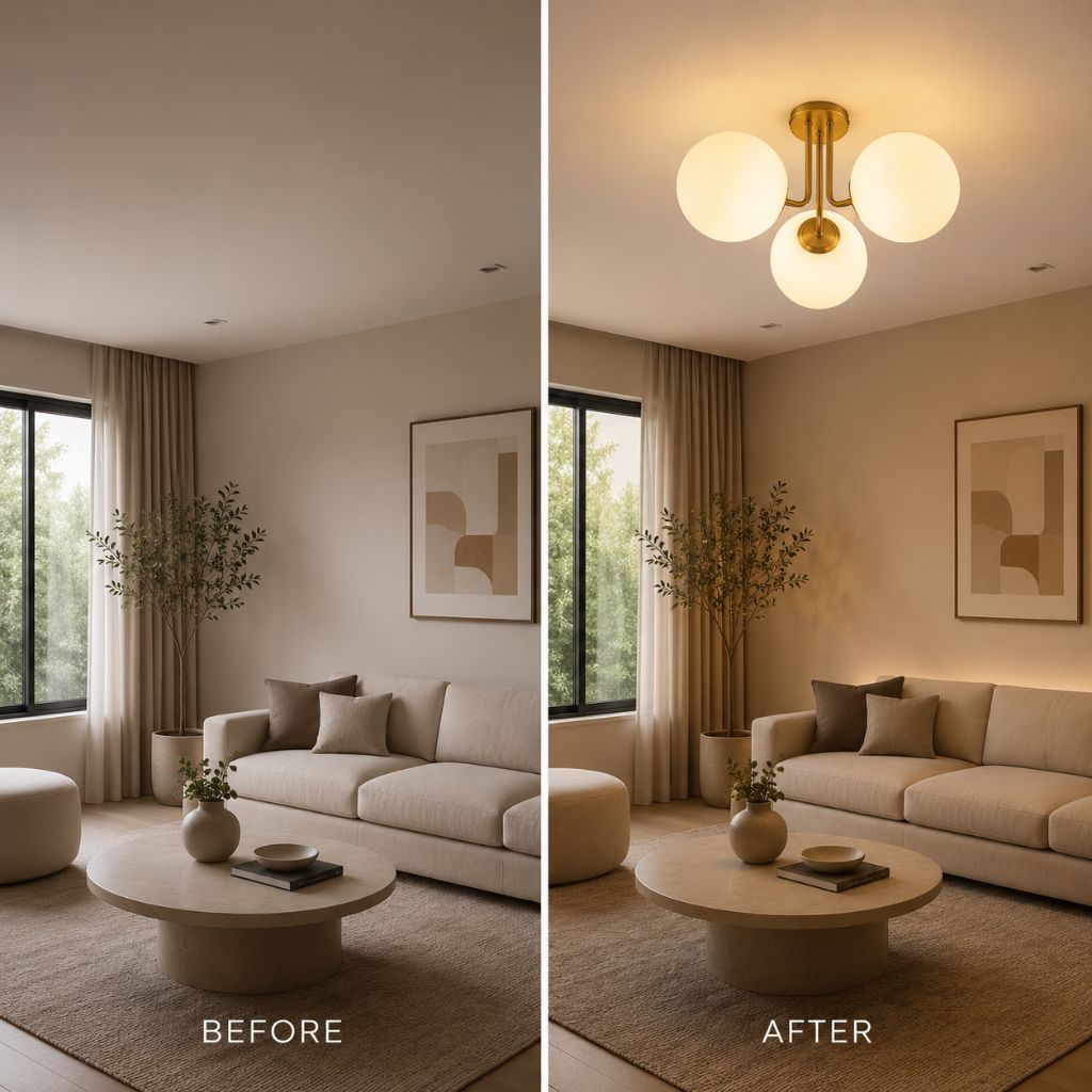 Semi Flush Mount Chandelier with Frosted Glass Globes - Tegulane Global