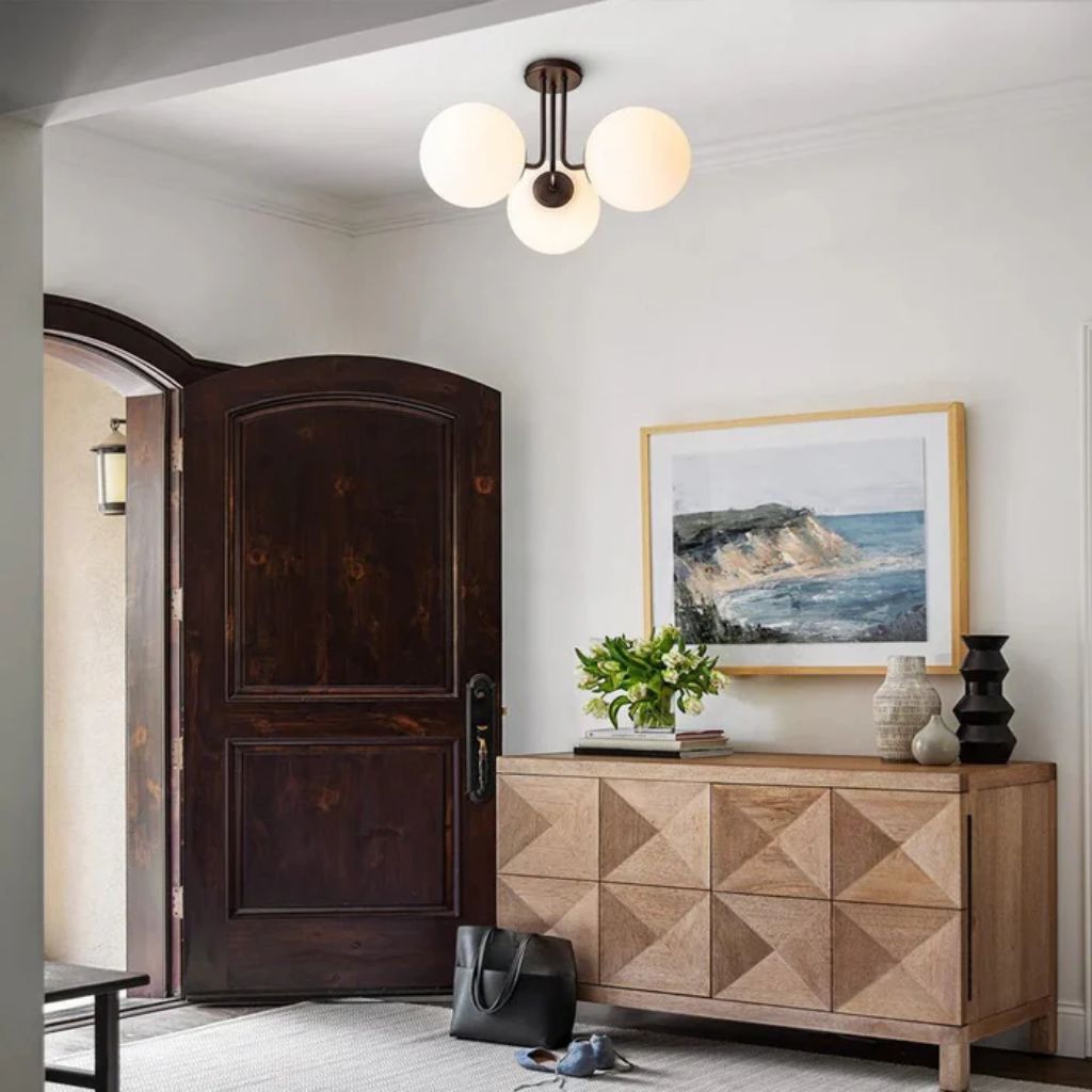 Semi Flush Mount Chandelier with Frosted Glass Globes - Tegulane Global