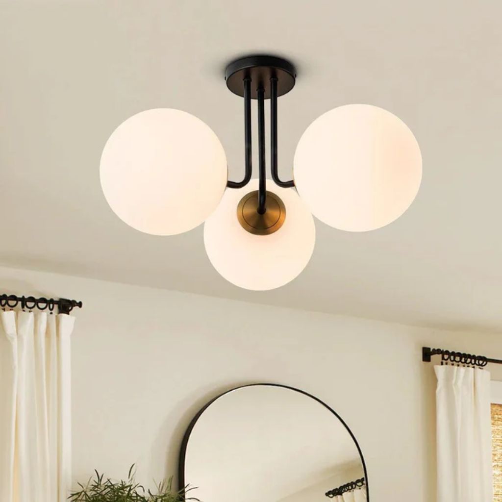 Semi Flush Mount Chandelier with Frosted Glass Globes - Tegulane Global