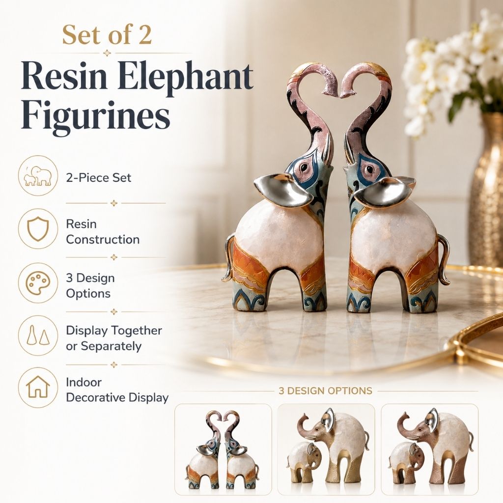 Set of 2 Resin Elephant Figurines - Tegulane Global
