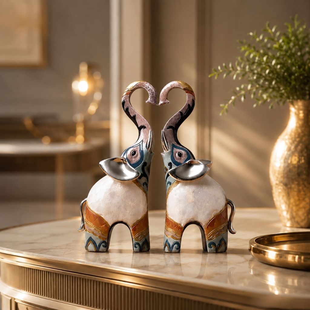 Set of 2 Resin Elephant Figurines - Tegulane Global