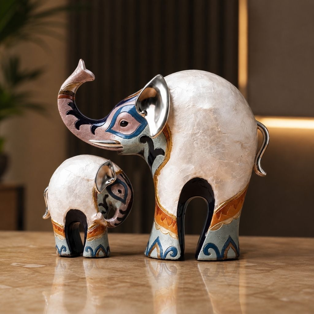 Set of 2 Resin Elephant Figurines - Tegulane Global