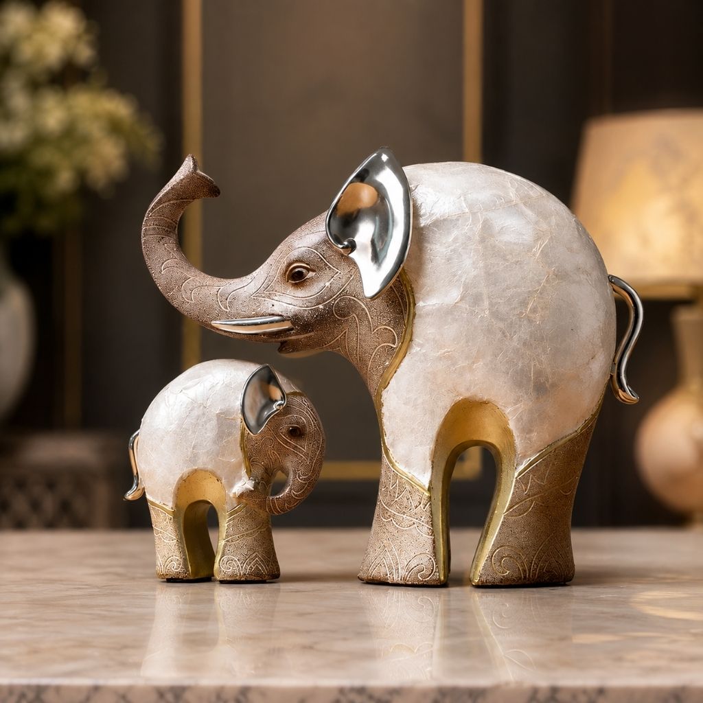 Set of 2 Resin Elephant Figurines - Tegulane Global