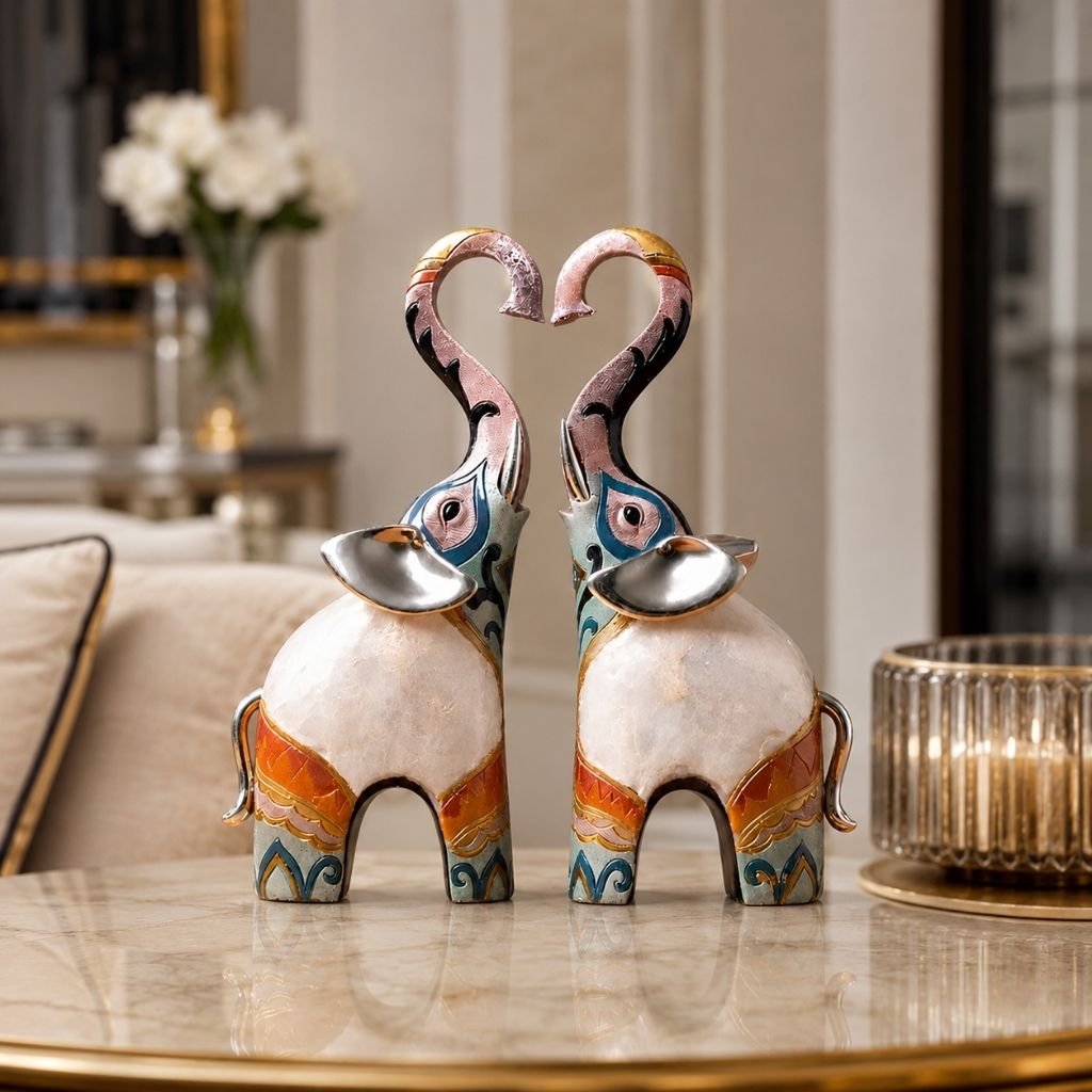 Set of 2 Resin Elephant Figurines - Tegulane Global