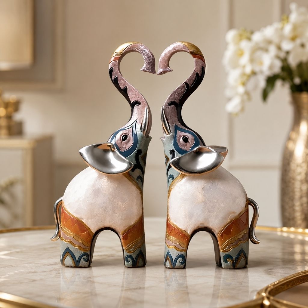 Set of 2 Resin Elephant Figurines - Tegulane Global