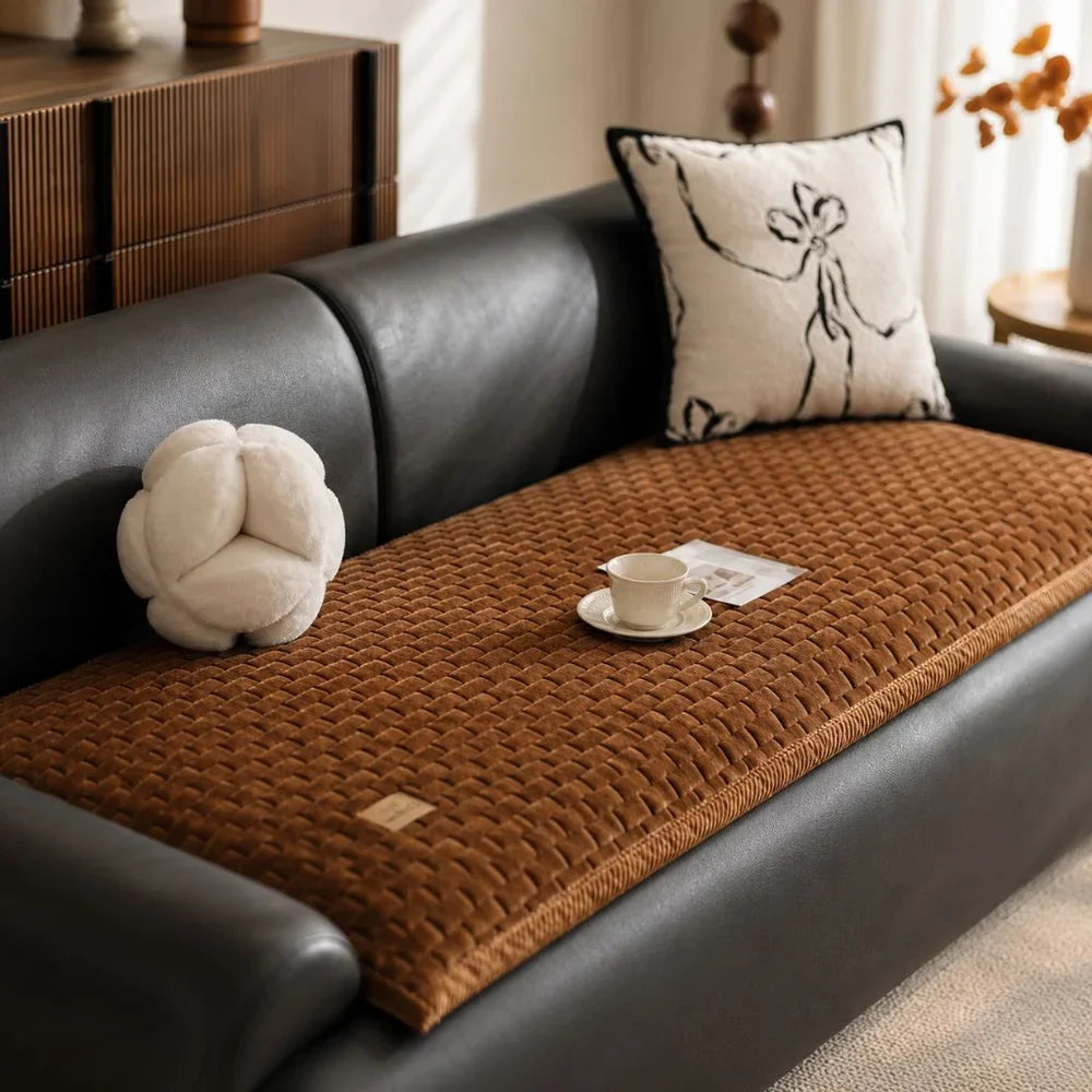 Short Plush Sofa Cushion Cover Anti-Slip Cream Style - Tegulane Global