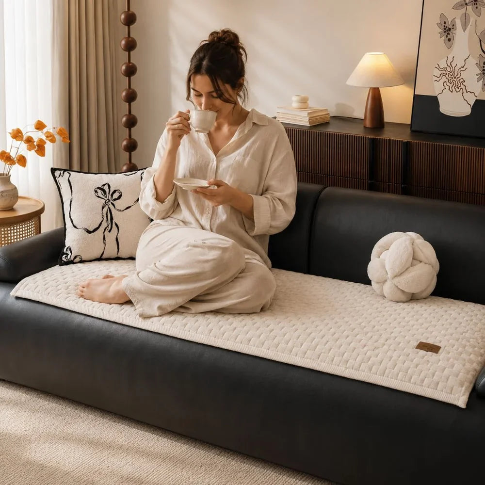 Short Plush Sofa Cushion Cover Anti-Slip Cream Style - Tegulane Global