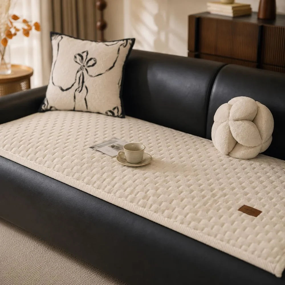 Short Plush Sofa Cushion Cover Anti-Slip Cream Style - Tegulane Global