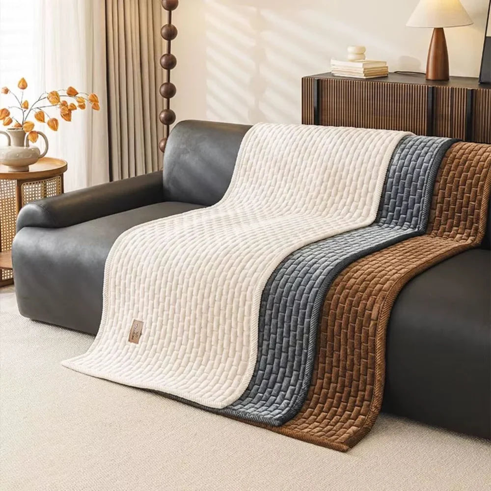 Short Plush Sofa Cushion Cover Anti-Slip Cream Style - Tegulane Global