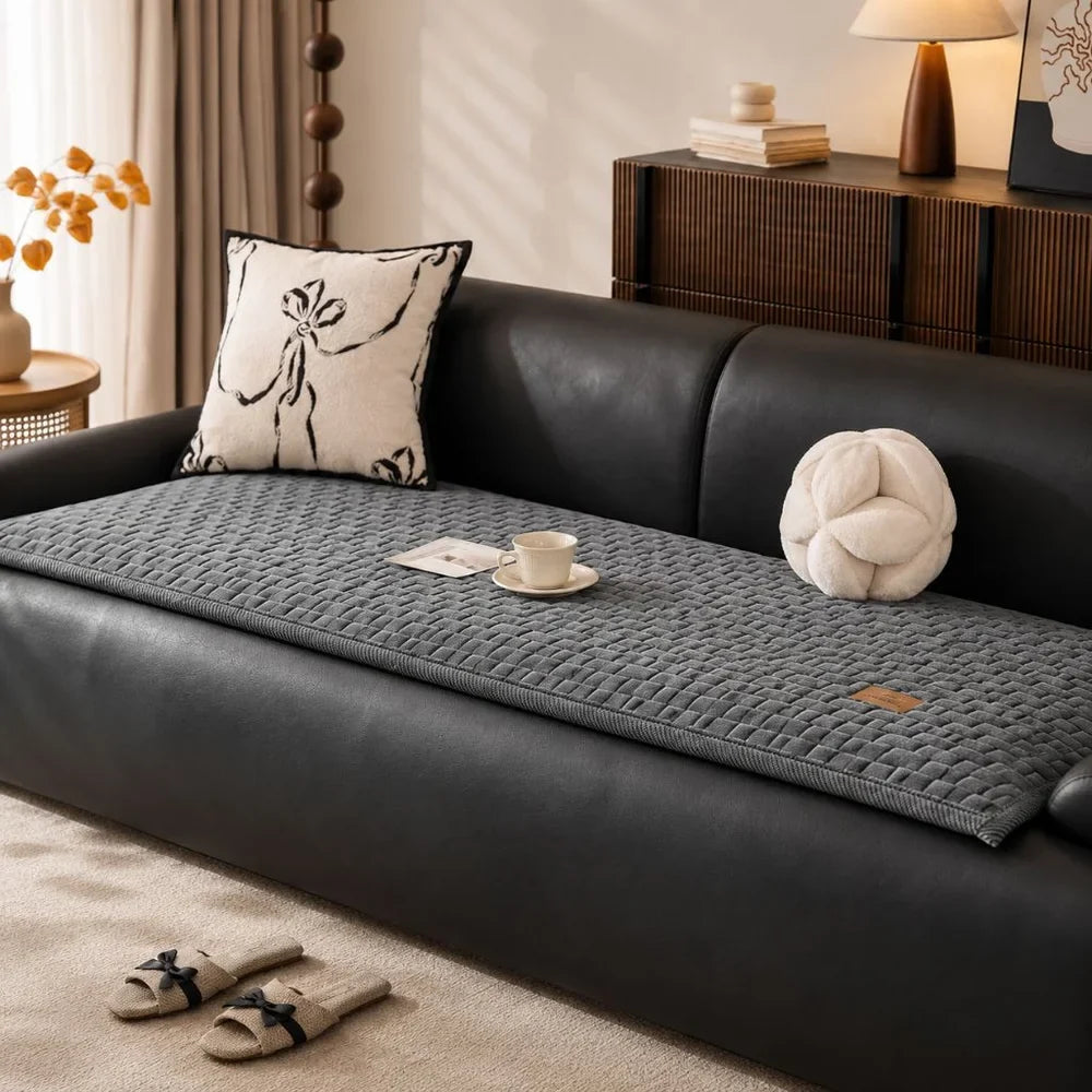 Short Plush Sofa Cushion Cover Anti-Slip Cream Style - Tegulane Global