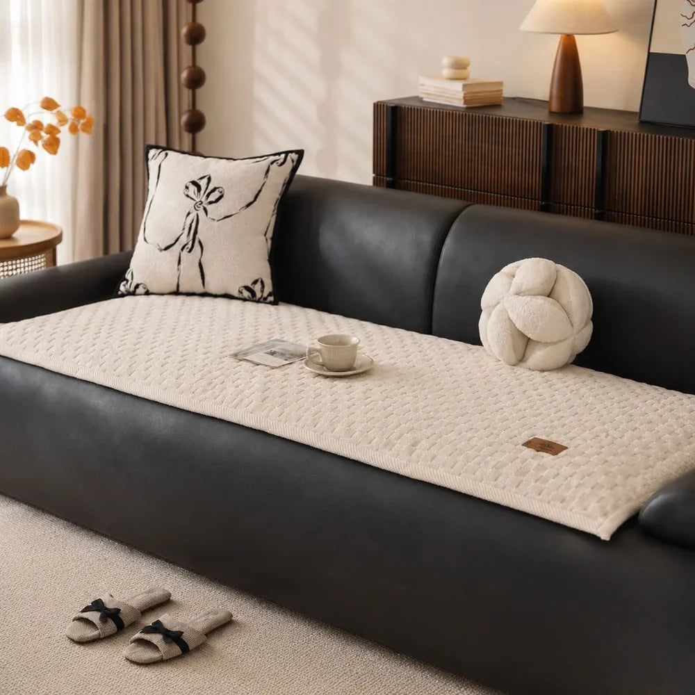 Short Plush Sofa Cushion Cover Anti-Slip Cream Style - Tegulane Global