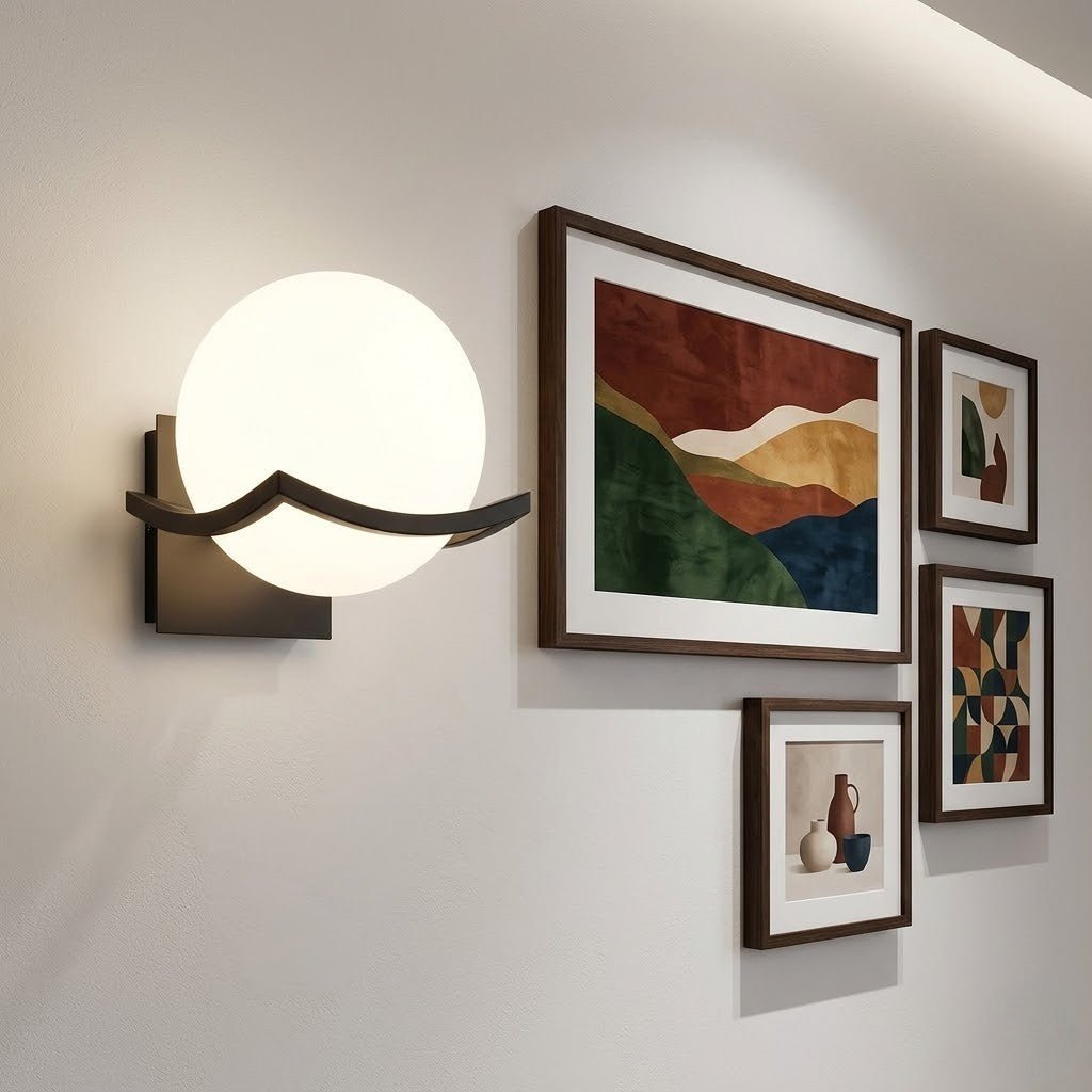 Sirius Glass Globe Wall Sconce with Black Finish - Tegulane Global