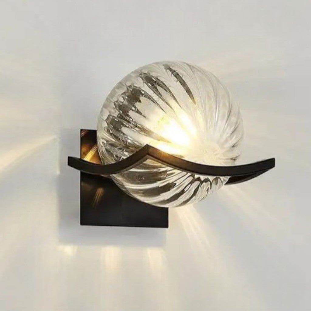 Sirius Glass Globe Wall Sconce with Black Finish - Tegulane Global