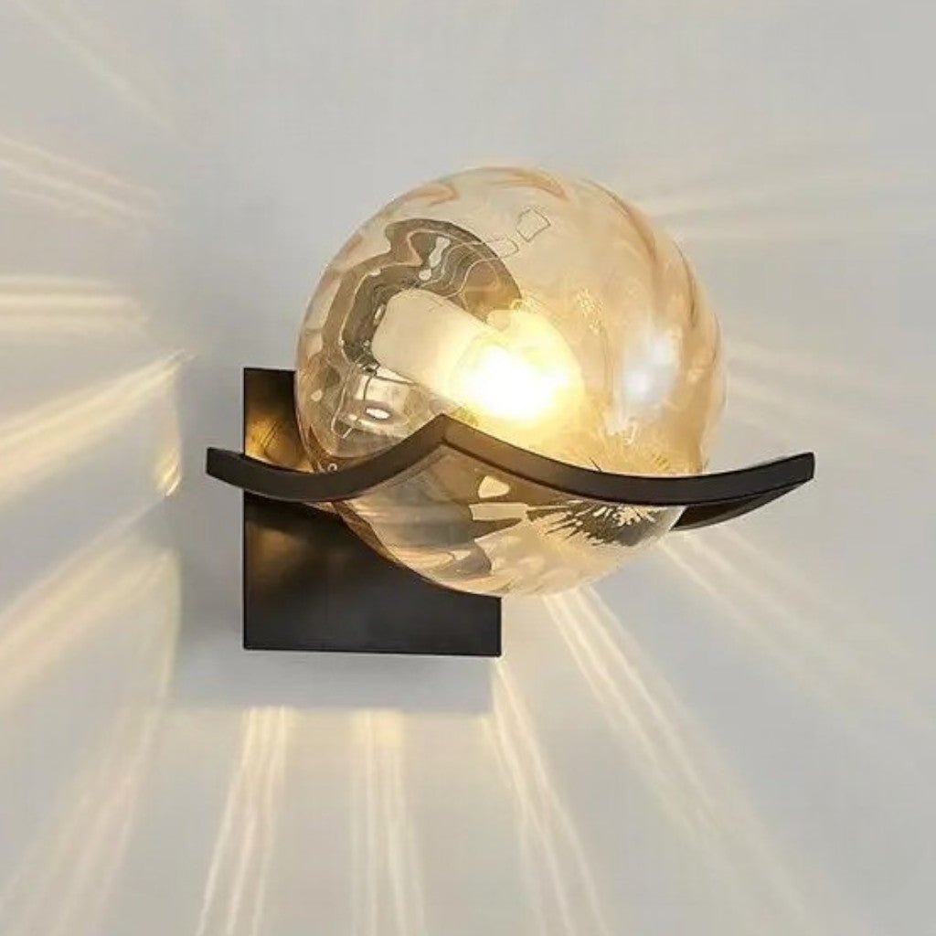 Sirius Glass Globe Wall Sconce with Black Finish - Tegulane Global