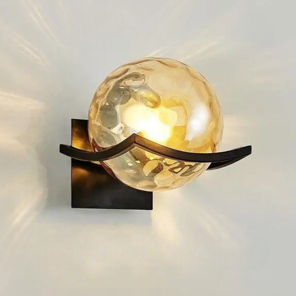 Sirius Glass Globe Wall Sconce with Black Finish - Tegulane Global