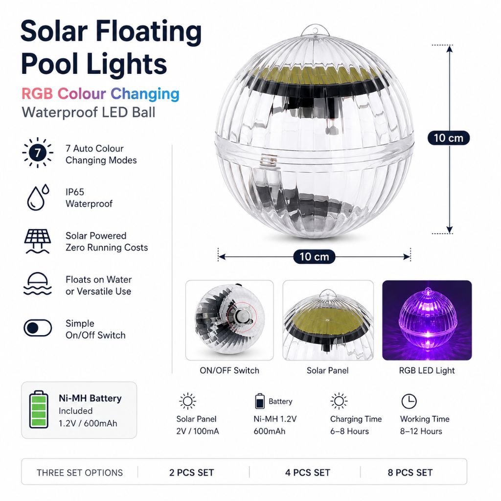 Solar Floating Pool Lights RGB Colour Changing - Waterproof LED Ball - Tegulane Global