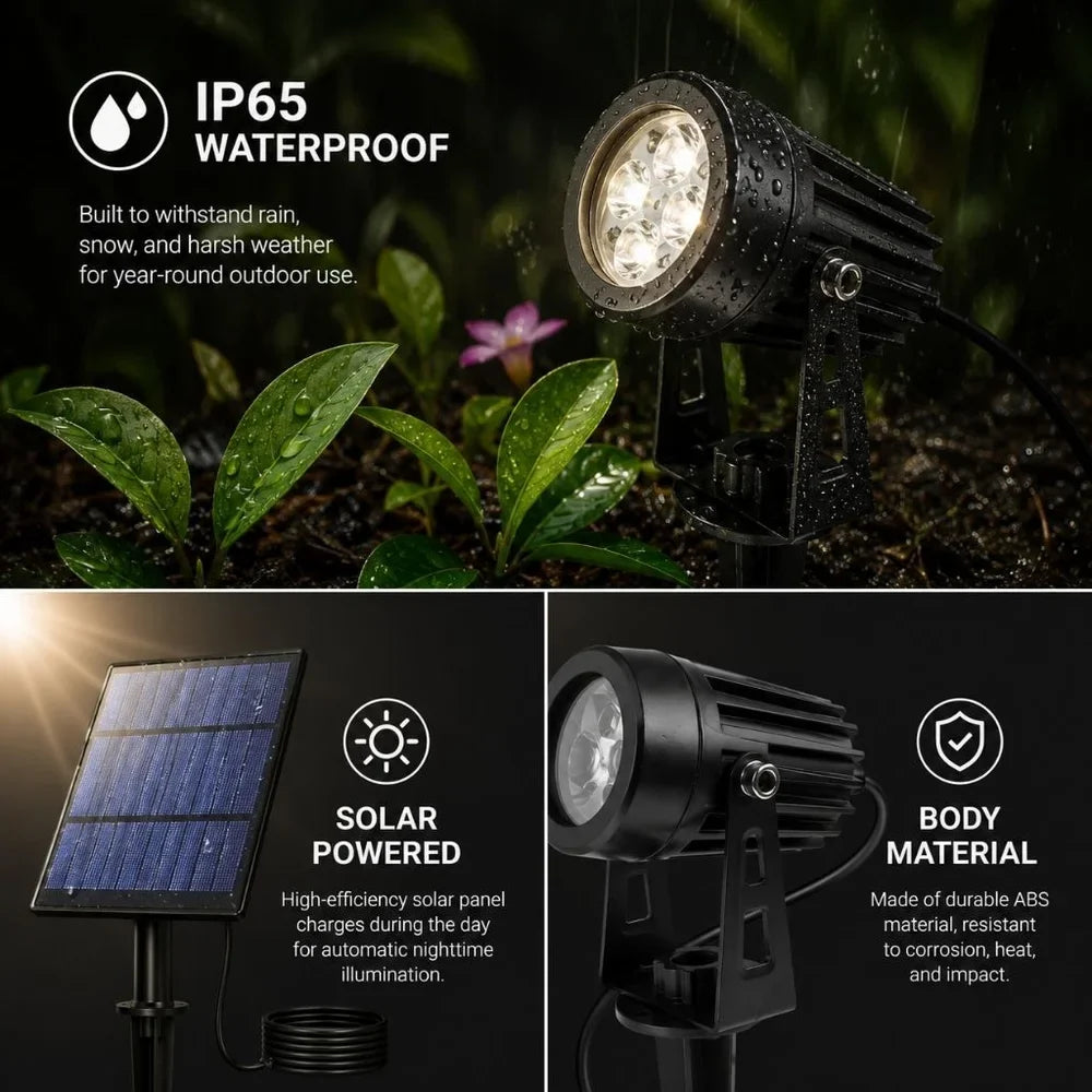 Solar Garden Spotlights - 4-Pack IP65 Waterproof LED Light - Tegulane Global