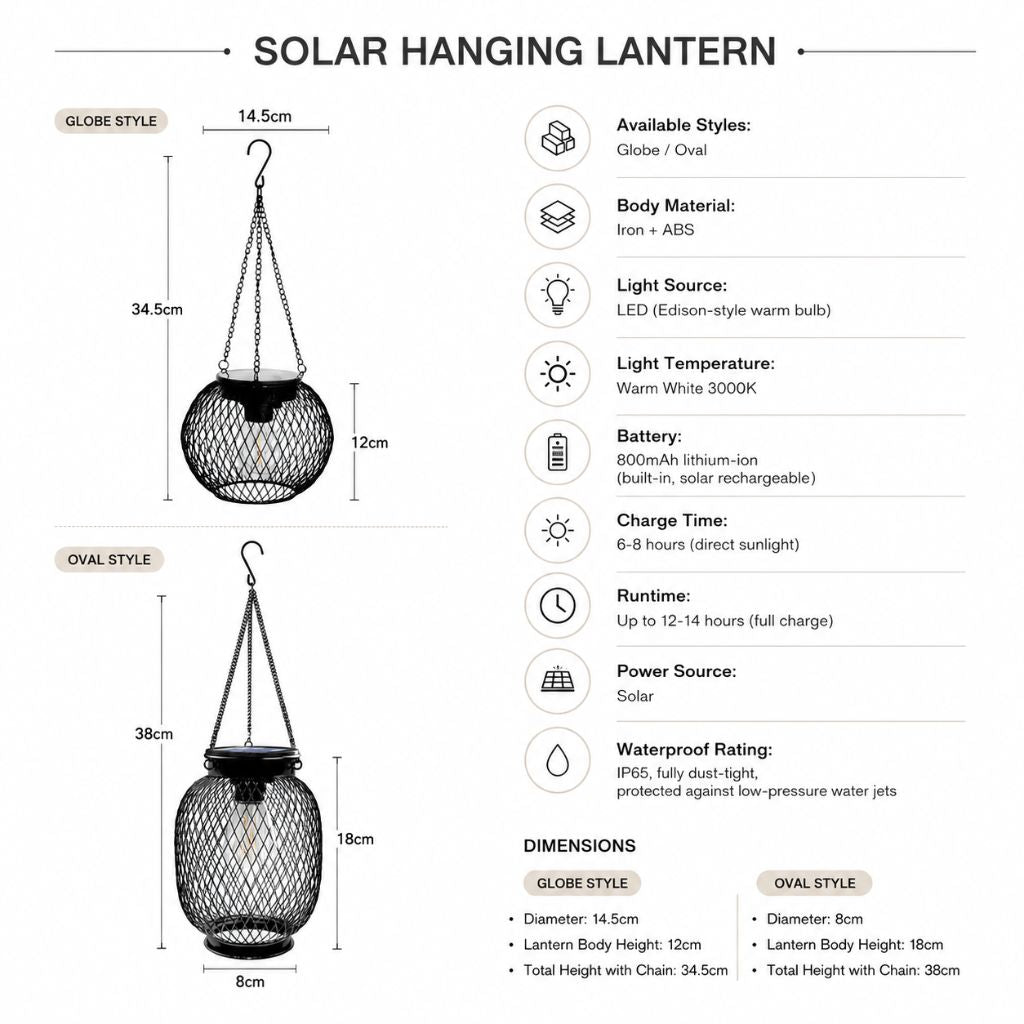 Solar Hanging Lantern Outdoor IP65 Waterproof Auto Sensor - Tegulane Global