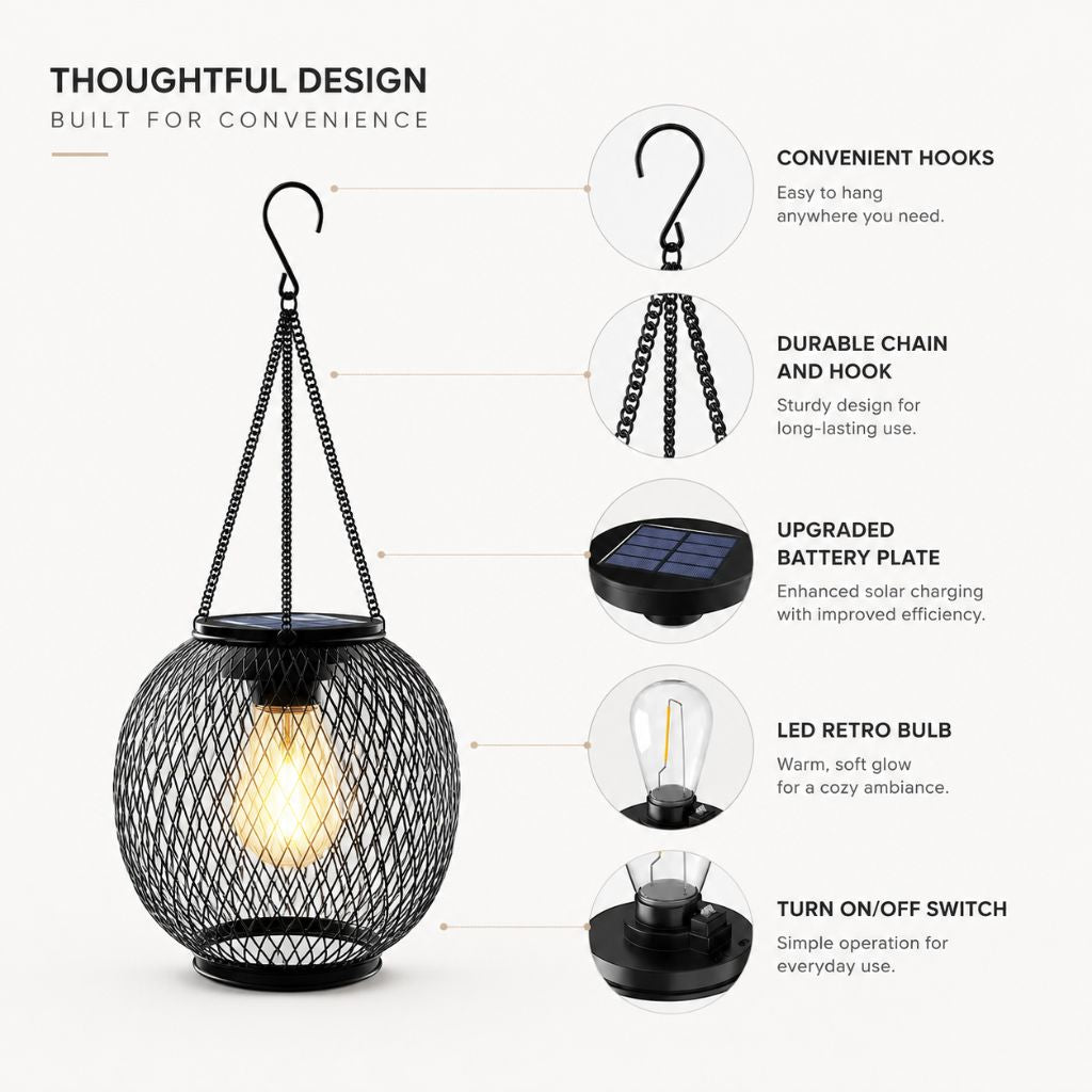 Solar Hanging Lantern Outdoor IP65 Waterproof Auto Sensor - Tegulane Global