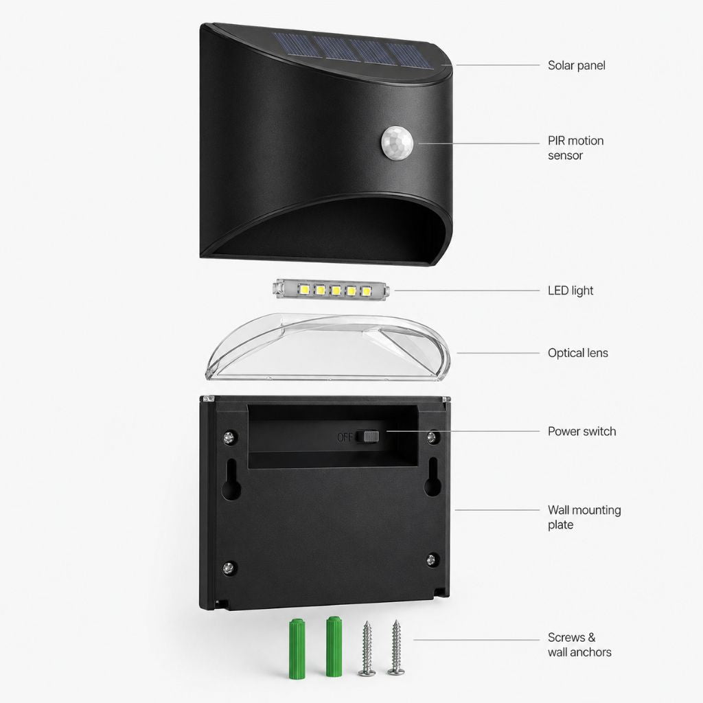 Solar Outdoor Garden Wall Light PIR Motion Sensor IP65 Waterproof Lamp - Tegulane Global