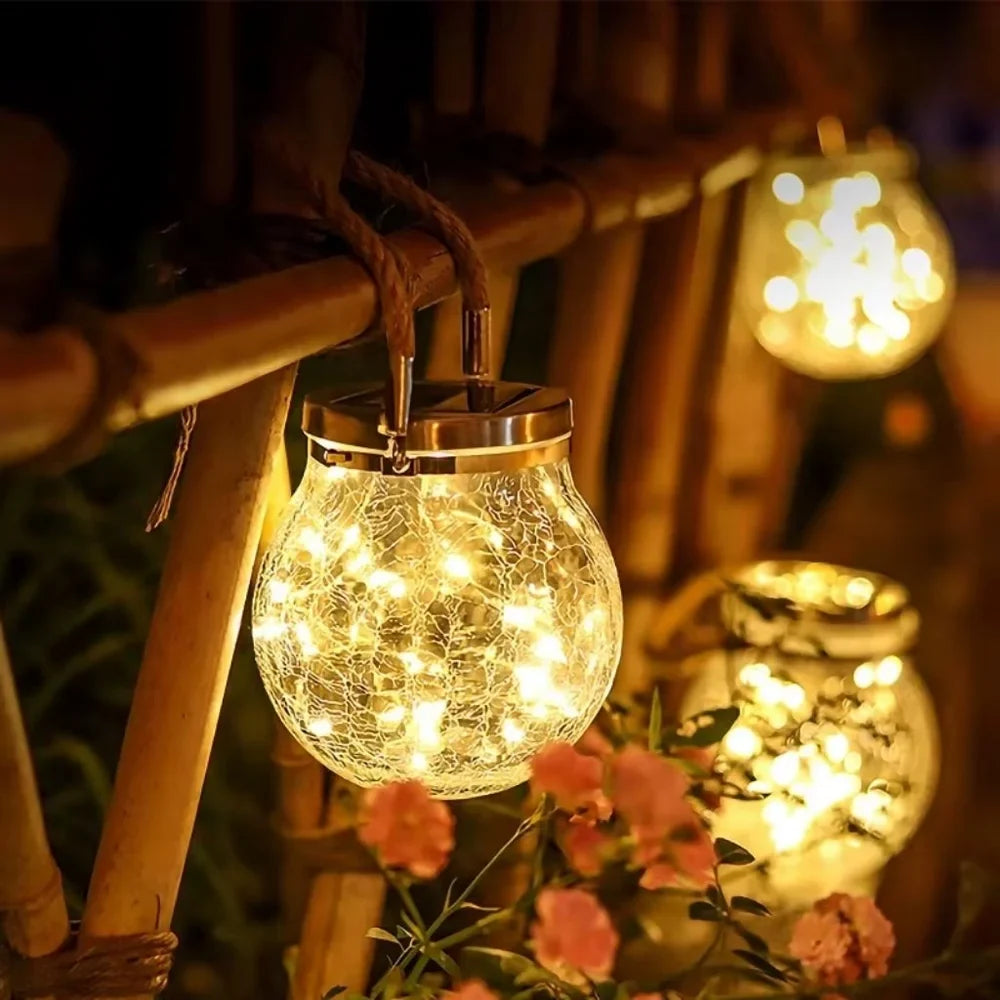 Solar Outdoor Hanging Lamp IP65 Waterproof Cracked Glass Jar - Tegulane Global