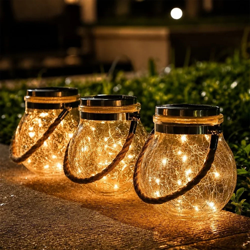 Solar Outdoor Hanging Lamp IP65 Waterproof Cracked Glass Jar - Tegulane Global
