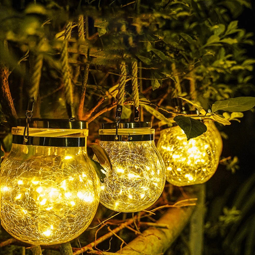 Solar Outdoor Hanging Lamp IP65 Waterproof Cracked Glass Jar - Tegulane Global
