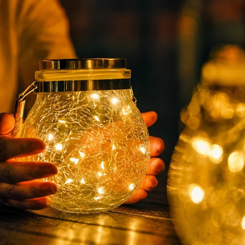 Solar Outdoor Hanging Lamp IP65 Waterproof Cracked Glass Jar - Tegulane Global