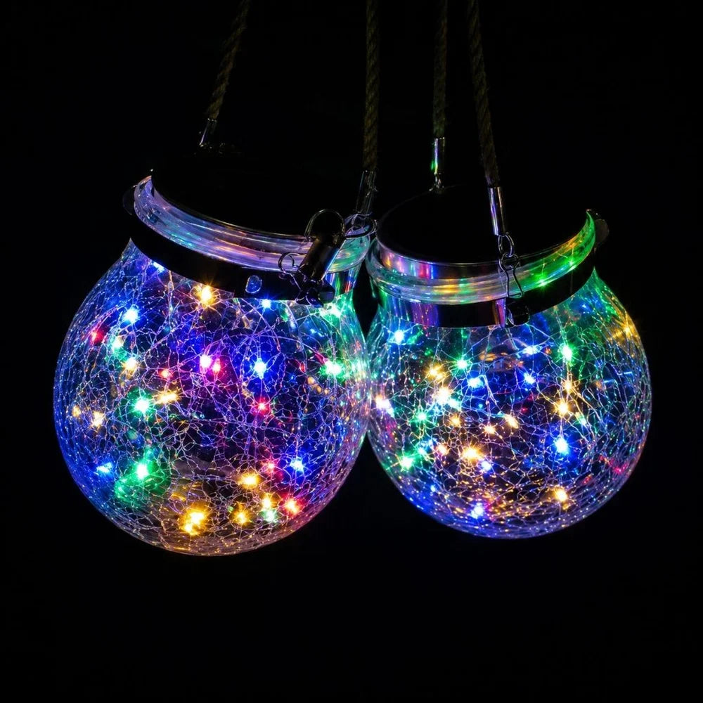Solar Outdoor Hanging Lamp IP65 Waterproof Cracked Glass Jar - Tegulane Global