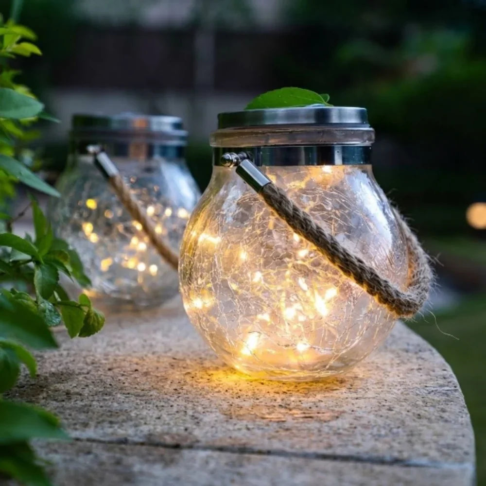 Solar Outdoor Hanging Lamp IP65 Waterproof Cracked Glass Jar - Tegulane Global