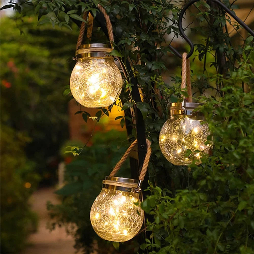 Solar Outdoor Hanging Lamp IP65 Waterproof Cracked Glass Jar - Tegulane Global
