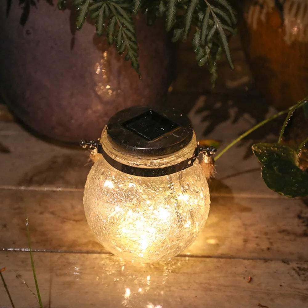 Solar Outdoor Hanging Lamp IP65 Waterproof Cracked Glass Jar - Tegulane Global