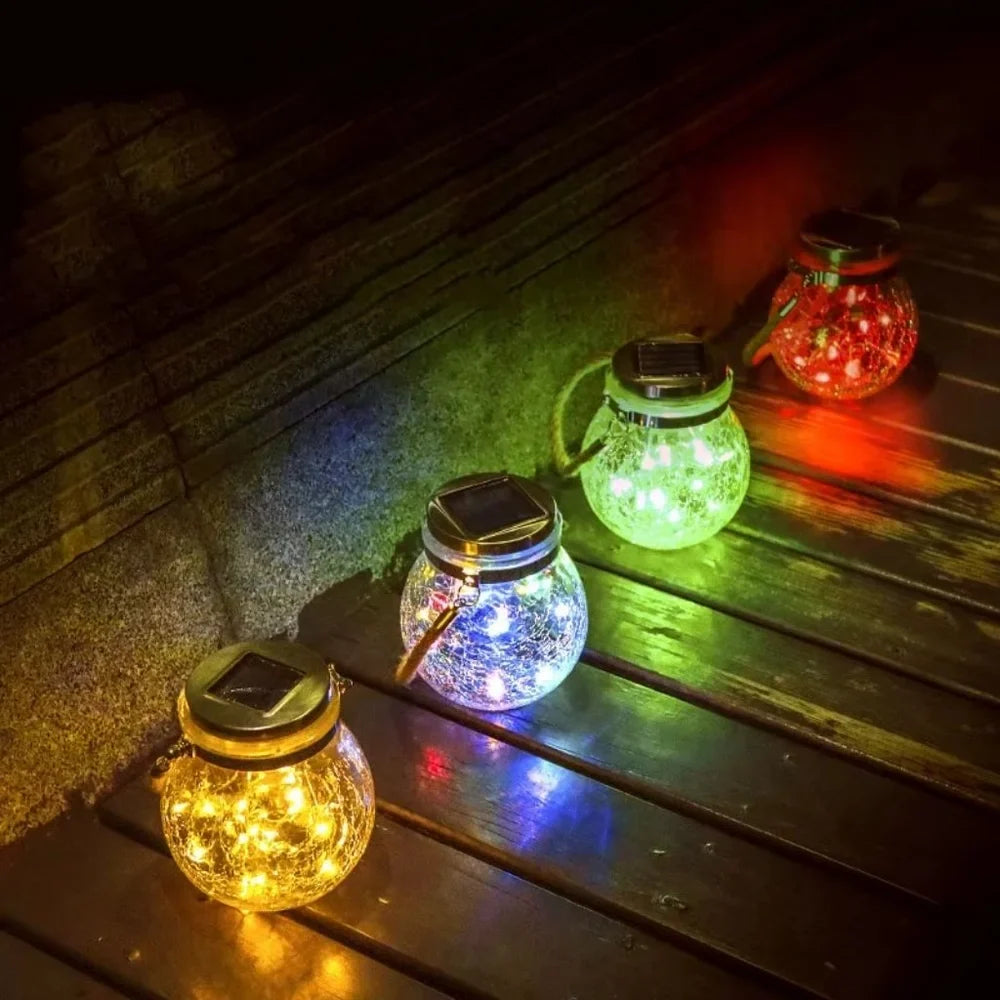Solar Outdoor Hanging Lamp IP65 Waterproof Cracked Glass Jar - Tegulane Global