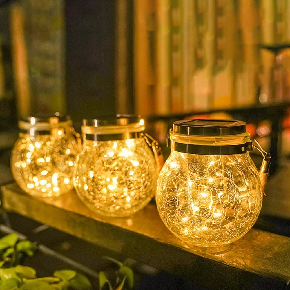Solar Outdoor Hanging Lamp IP65 Waterproof Cracked Glass Jar - Tegulane Global